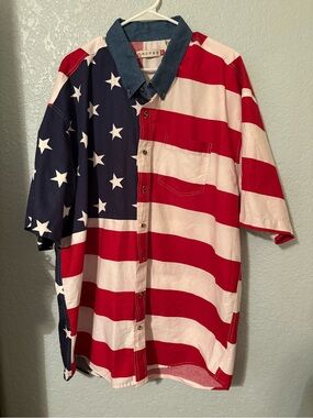 Roper Red White & Blue 3XL Button Down Short Sleeve Shirt America 250 July 4th